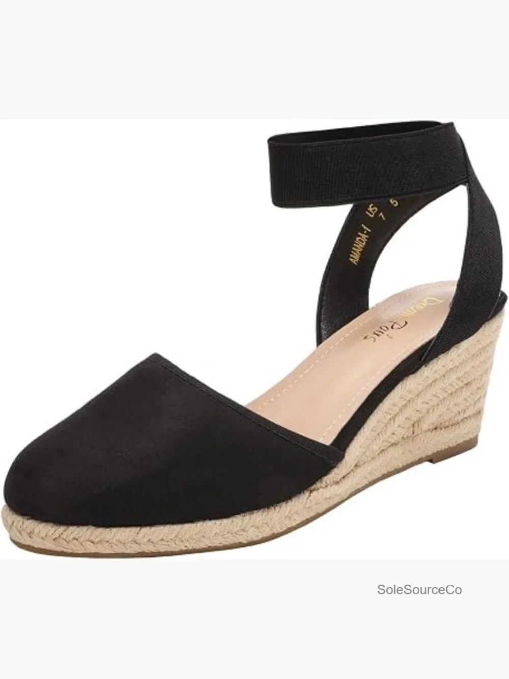 Elastic Ankle Strap Espadrilles Wedge Sandals Closed Toe Lightweight